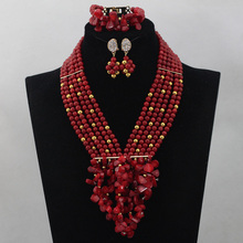 Wedding Coral Bib Statement Necklace Set Red African Coral Beads Bridesmaid Costume Necklace Set CNR626 2024 - buy cheap