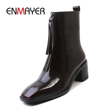 Botas básicas de piel de vaca con cremallera y Tacón cuadrado para Mujer de ENMAYER, tallas 34-42 ZYL1807 2024 - compra barato