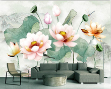 beibehang 3D Stereo Relief Classic Aesthetic Wallpaper Lotus Fresh Watercolor Lotus Leaf Background Wall papel de parede tapety 2024 - buy cheap