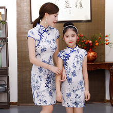 Chinese tradition Style Cheongsam For Girl and Women Summer New Cotton Linen Evening Party Qipao Princess Dress 2024 - buy cheap