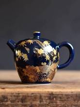 Indigo Hand-painted Gold Teapot Ceramic Household Kung Fu Da Hong Pao Black Tea Set Filter Handmade Tea Accessories Teaware 2024 - buy cheap