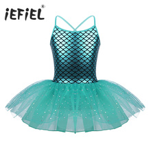 IEFiEL-Disfraz de sirena con purpurina para niñas, bailarina Lyrical para niños, escalas estampadas, Ballet, danza, gimnasia, leotardo, tutú 2024 - compra barato