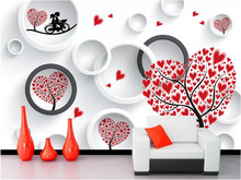 Papel де parede пользовательские Фреска Наклейка на стену любовь пара сердце Дерево 3D ТВ настенная бумага фотообои для стен 3 d 2024 - купить недорого