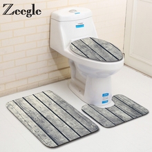 Zeegle Wood Printed 3pcs Toilet Mats Set Flannel Bathroom Carpet Bath Mats Absorbent Bath Rugs Shower Room Foot Mats 2024 - buy cheap