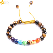 CSJA-brazaletes de gemas naturales para mujer, de 8mm, Ojo de Tigre, 7 Mala de Chakra, cuerda trenzada, cadena de mano, F093 2024 - compra barato