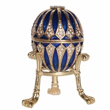 Jeweled Blue Faberge Imperial Egg Trinket Jewelry Box Metal Craft Tabletop Vintage Decor 2024 - buy cheap