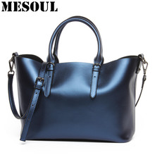 Luxury Design Women's Genuine Leather Casual Tote Purse Fashion Shoulder Handbag Ladies Blue Large Capacity Shopping Bag Bolsos 2024 - buy cheap