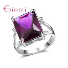 Genuine 925 Sterling Silver Women Rings Purple AAA Cubic Zircon Prong Setting Female Party Jewelry Rectangle Female Anel 2024 - buy cheap