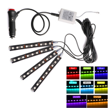 4pcs/set Car LED RGB Strip Interior Decor Atmosphere Led Strip Car Styling Cigarette LED Decorative Light with Remote Control 2024 - buy cheap