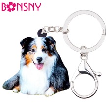 Bonsny Acrylic Smile Australian Shepherd Dog Key Chains Keychains Ring Animal Jewelry For Women Girl Bag Car Purse Charms Charms 2024 - buy cheap