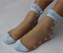 10pairs/lot spring autumn korean style woman embroidery flower glass socks cotton cored silk socks 2024 - buy cheap