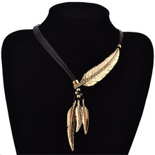 Fashion Pendant 5 Colors New Bohemian Style Black Rope Chain Leaf Feather Pattern Pendants Necklace For Women Jewelry Necklaces 2024 - buy cheap