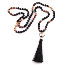 Fashion Bohemian Tribal Jewelry 108pc Black Stone Knotted Yago Necklace Flower Crystal Link Tassel Necklaces For Women 2024 - buy cheap