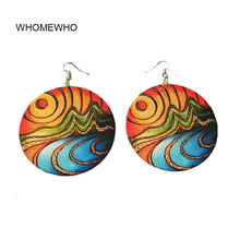 Pendientes de madera hechos a mano estilo africano para mujer, aretes redondos, estilo africano, Afro, con pintura colorida del sol misterioso de África 2024 - compra barato