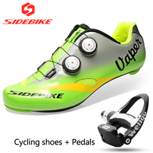 Sideback-Conjunto de zapatos de ciclismo para hombre, zapatillas autoblocantes y transpirables para bicicleta de carretera de carbono, incluyen pedales, 004 2024 - compra barato