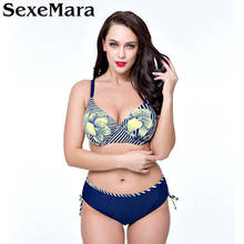 Plus Size Swimwear women Brazilian Bikini 2017 Swimsuit Women Halter Floral Print High Waist Bikinis Large Cup Biquini Swimsuit 2024 - buy cheap