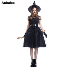 Vestido de algodón negro para mujer, disfraz de hechicera, momento mágico, Sexy, para Halloween, Carnaval, fiesta, fantasma, Crape 2024 - compra barato