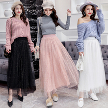 TingYiLi-falda de tul con abalorios para mujer, falda larga de color negro, blanco, gris, Beige y rosa, otoño e invierno, estilo coreano 2024 - compra barato
