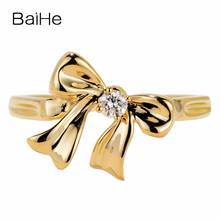 BAIHE Solid 14K Yellow Gold 0.07CT H/SI Round Natural Diamonds Engagement Women Trendy Fine Jewelry Delicate bow diamond Ring 2024 - buy cheap