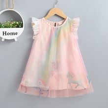 New Summer Dresses For Girls Unicorn Pattern Princess Dress For Birthday Party Wedding Fly Sleeve Baby Girls Mesh Dress 1-5Years 2024 - buy cheap