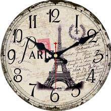 Винтажные часы Парижские пейзажи с полотенцем, бесшумные часы для гостиной, кухни, домашнего декора, настенные часы Saat, большие часы без тиканья 2024 - купить недорого