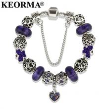 KEORMA Diy Heart & Butterfly Charm Bracelets & Bangles Blue Crystal Beads Bracelets For Women Fashion Jewelry Pulsera Gifts 2024 - buy cheap