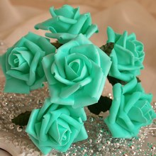 Синие искусственные цветы, бирюзовые розы для свадебного декора, цветы с цветочным узором, свадебные украшения 72 цветочных головки 2024 - купить недорого