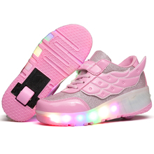 Tênis infantis luminosos com rodas e luz led, tênis esportivos de patins, sapatos para meninos, rosa, preto 2024 - compre barato