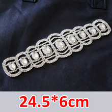 24.5*6cm Long glass crystal rhinestone applique Silver Base Used For wedding Dress Belt Applique Sew on  Party  Dress Decoration 2024 - buy cheap