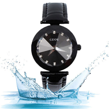 Guou-Reloj de pulsera de cuero o acero para Mujer, cronógrafo de cuarzo con esfera de rombo, a la moda 2024 - compra barato