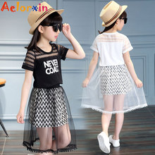 2017 Kids Dresses for Girls Lace Dress Sets Infant Short Sleeve Clothes Summer Children Patchwork Clothing Casual 4T-12 Dress 2024 - buy cheap