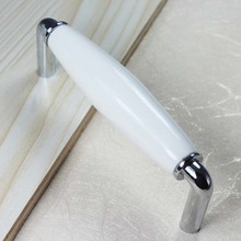 96mm modern simple white silver furniture handles white ceramic porcelain drawer kitchen cabinet pulls silver dresser knobs 3.8" 2024 - buy cheap