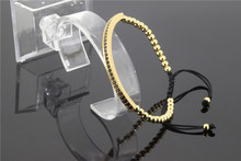 Brazaletes en joyería con Circonia cúbica negra para mujer y hombre, brazaletes de Color dorado de 24k, tejido de macramé con cuentas de 4mm, moda 2024 - compra barato