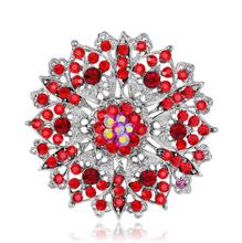 Vintage Rhodium Silver Plated Red Rhinestone Crystal Diamante Flower Brooch 2024 - купить недорого