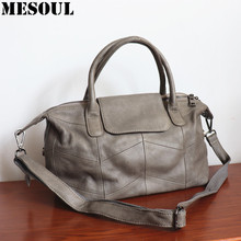 MESOUL Brand Casual Tote Women Portable Shoulder Bag Female Genuine Leather Boston Handbags High Quality Gray Crossbody Bags 2024 - buy cheap
