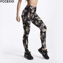 Fccexio-leggins femininas, calça de treino com cintura alta para mulheres, retrô, com estampa de magpie, perna feminina, tamanho grande 2024 - compre barato