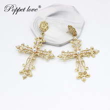 New Elegant Rhinestone Big Cross Dangle Earrings Women fashion Jewelry gold Wedding Party accessiores 2024 - buy cheap