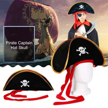 Novo pirata capitão chapéu crânio & crossbone design boné traje para fantasia vestido festa dia das bruxas poliéster para atacado 2024 - compre barato