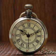 Relógio de bolso p96, mostrador vintage de números romanos, pequeno, punk, bege, com pingente de corrente 2024 - compre barato