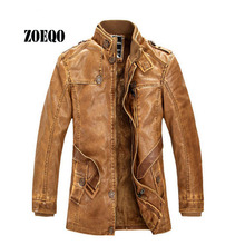 ZOEQO Leather Jackets Men Winter Warm Coat Motorcycle Leather Jacket Men's long section of Retro PU Leather Coat chaqueta cuero 2024 - buy cheap