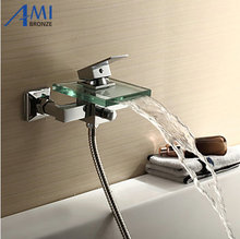 Contemporary Tub Faucet with Glass waterfall Spout Wall Mount wf03 2024 - buy cheap