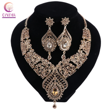 Statement India Style Necklace Earrings Sets Bridal Wedding Party Necklace Water Drop Gold Crystal Jewelry Sets 2024 - buy cheap