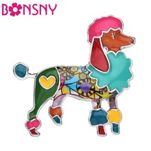 Bonsny Enamel Alloy Floral Poodle Dog Brooches Clothes Scarf Cute Animal Pets Decoration Jewelry Pin Gift For Women Girls Teens 2024 - buy cheap