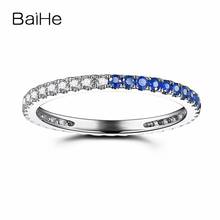 BAIHE Full Eternal Women Solid 14k White Gold 0.41ct Natural Diamonds Sapphires Party Wedding Band Anniversary Sapphire Ring 2024 - buy cheap