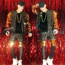 Fashion Nightclub Bar Male Singer DJ DS Black Gold Mirror Scales Bright Hip Hop Baseball Uniform Costume Jacket M--2XL 2024 - buy cheap