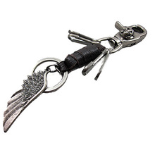 Vintage Angel Wing Skull Leather Keychain Key Ring Keyfob Holder Black 2016 ee 2024 - buy cheap
