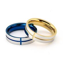 Dropshipping Blue Or Gold Cross Stainless Steel Carbide Ring For Couples Men Women Wedding Engagement Ring US Size 5 to 11 2024 - buy cheap