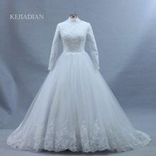 Потрясающее роскошное мусульманское свадебное платье с длинными рукавами и цветами 2020 реальные фотографии 100% хорошее качество материал с вуалью 2024 - купить недорого