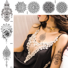 BAOFULI Henna Flower Body Art Temporary Tattoo Stickers Rose Round Arm Fake Jewelry Tatoos Black Lace Disposable Tattoo Women 2024 - buy cheap