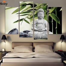 Modern Buddha Painting 4 Picture Home Decoration marble buddha and banboo landscape art canvas no frame 2024 - buy cheap